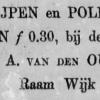 Advertentie 1870 schaatsenmaker A. van den Oudenhove, Gouda