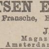 Advertentie 1890 schaatsenverkoper J.M. de Vries, Amsterdam