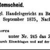 Registratie 1875 merkteken schaatsenmaker R. Müller, Remscheid (Duitsland)
