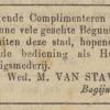 Advertentie 1883 van de weduwe van M.van Staveren en P.van Staveren, Dordrecht