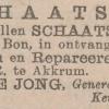 Advertentie 1897 schaatsenmaker G.S. Ruiter, Akkrum