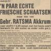 Advertentie 1934 schaatsenmaker Gebr. Ratsma, Akkrum