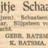 Advertentie 1940 schaatsenmaker Gebr. Ratsma, Akkrum