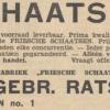 Advertentie 1933 schaatsenmaker Gebr. Ratsma, Akkrum