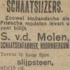 Advertentie 1925 schaatsenmaker S. v.d. Molen, Boornbergum
