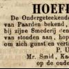 Advertentie 1874 schaatsenmaker P.U. Faber, Sneek