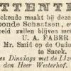 Advertentie 1879 schaatsenmaker A.U. Faber, Sneek