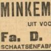 Advertentie 1929 schaatsenfabrikante Fa. D.P. Minkema, Sneek