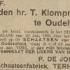 Advertentie 1926 schaatsenmaker P. de Jong, Terherne