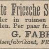 Advertentie 1889 schaatsenmaker G. Faber, Franeker