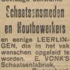 Advertentie 1929 schaatsenmaker E. Vonk, Oudeschoot