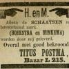Advertentie 1890 T.Postma schaatsen Hoekstra en Minkema