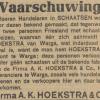 Advertentie 1928 schaatsenmaker K.A. Hoekstra, Warga