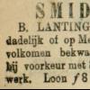Advertentie 1893 schaatsenmaker B.O. Lantinga, Warga