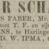 Advertentie 1855 schaatsenmaker T.J. Faber, IJlst