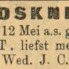 Advertentie weduwe schaatsenmaker J. Faber, IJlst
