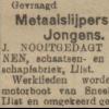 Advertentie 1920 schaatsenmaker J. Nooitgedagt, IJlst