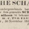 Advertentie 1849 schaatsenmaker J.T. Faber, IJlst