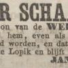 Advertentie 1850 schaatsenmaker J. Hendrikse, Lopik