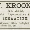 Advertentie 1879 schaatsenmaker J. Kroon, Haarlem