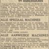 Advertentie 1949 verkoop inboedel opheffing Schaatsenfabriek Vliegende Hollander, Winschoten