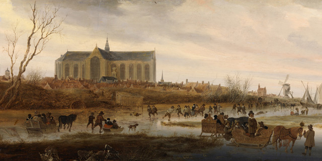 Salomon van Ruysdael en schaatsers op het ijs bij Alkmaar